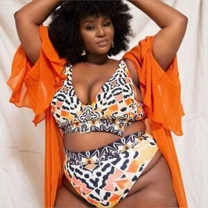 Andrea Iyamah Zibari Two Piece Bikini Set Top and High Waist Bottoms XXXL 16-18